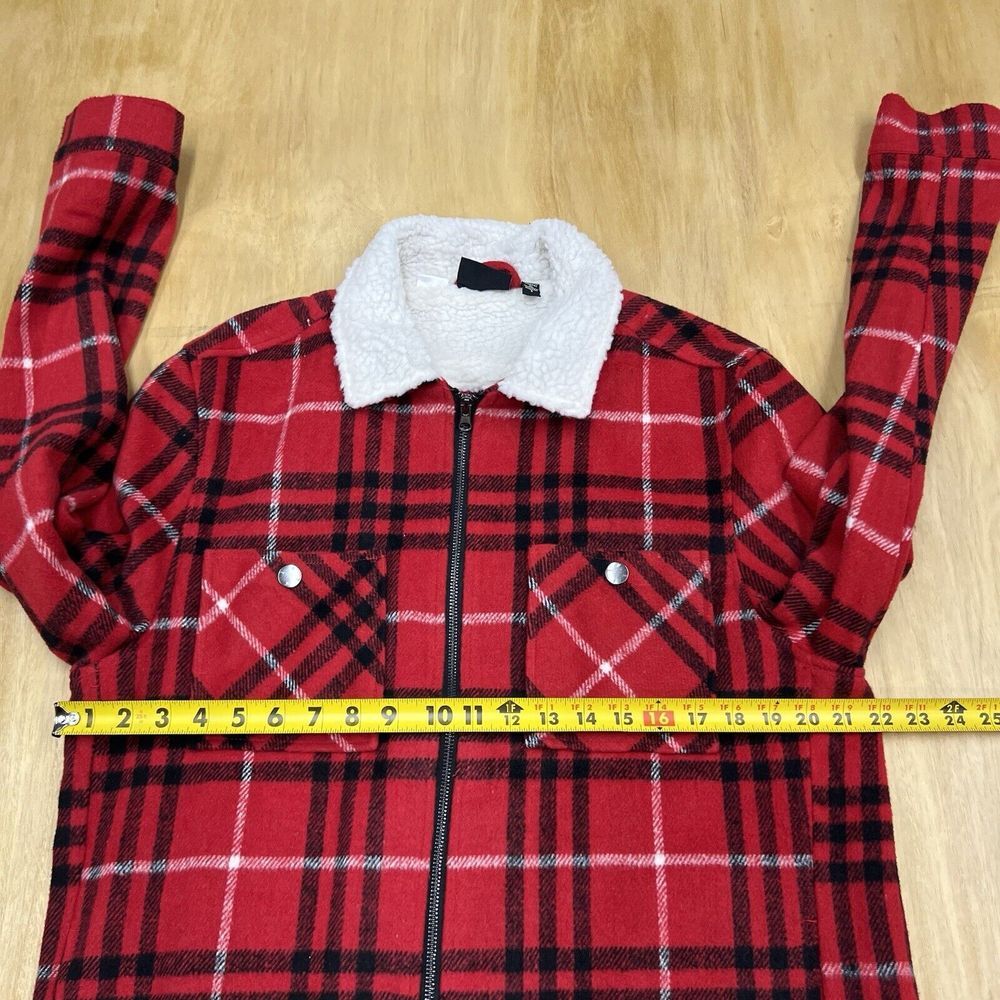 Wesc Liam Jacket Over Shirt Buffalo Plaid Red Flannel Sherpa Full Zip Unlined - Picture 7 of 10